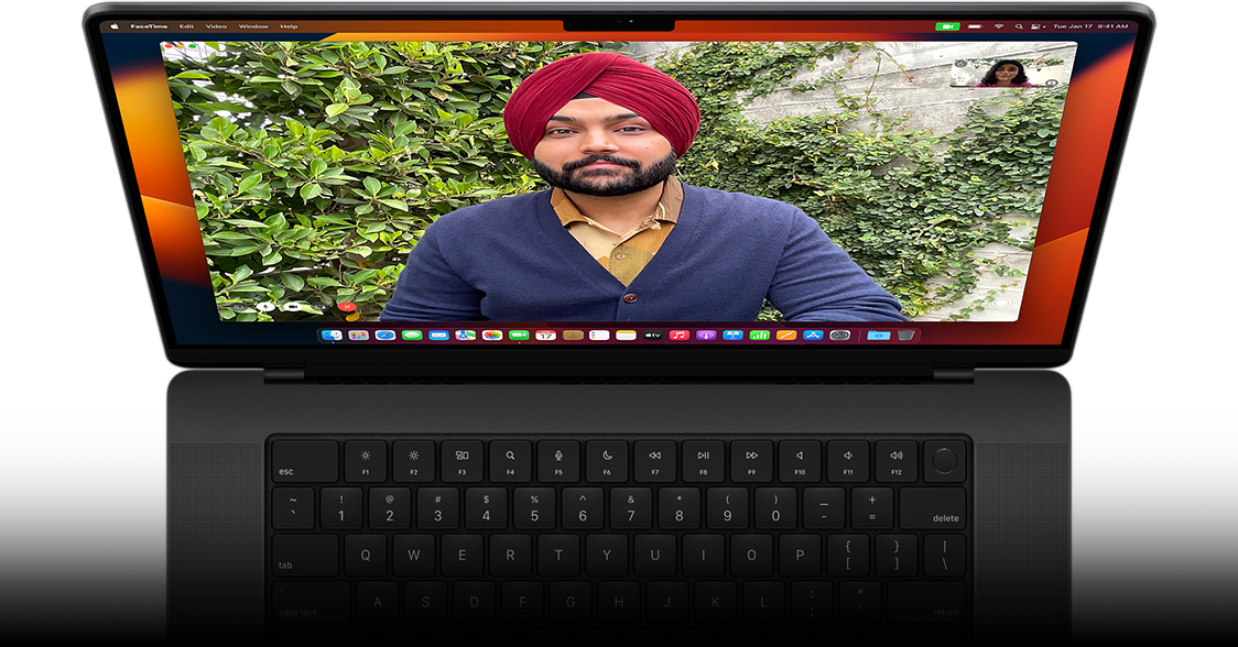 Showcasing FaceTime video call on the MacBook Pro.