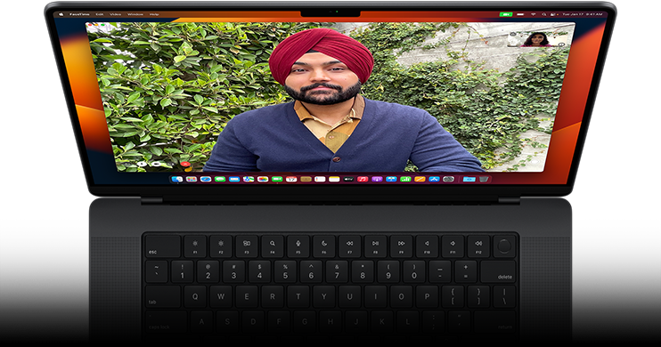 Showcasing FaceTime video call on the MacBook Pro.